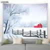 Рождественский гобелен на стене, природный белый лес, снежный настенный большой гобелен для вечеринки, гостиной, спальни, общежития, домашний декор