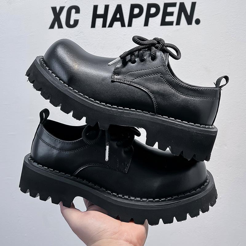 Paris Derby Shoes Men's Premium Minimalist Style Carbon Black Big Head Leather Shoes Commuter Casual Loafers 1032-A