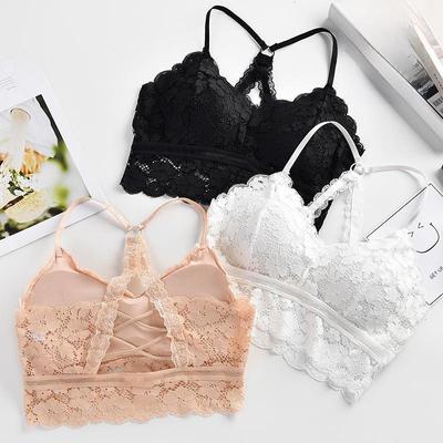 Очаровательный спортивный бюстгальтер с кружевом и перекрещивающимися бретелями сзади - без стального кольца