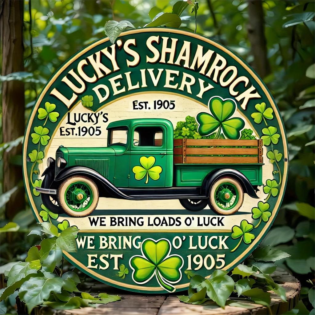 Деревянная винтажная деревянная табличка Lucky'S Shamrock Delivery - высококачественная круглая табличка в виде венка, подходит для двери, стены, дома, комнаты, фермы, улицы, магазина