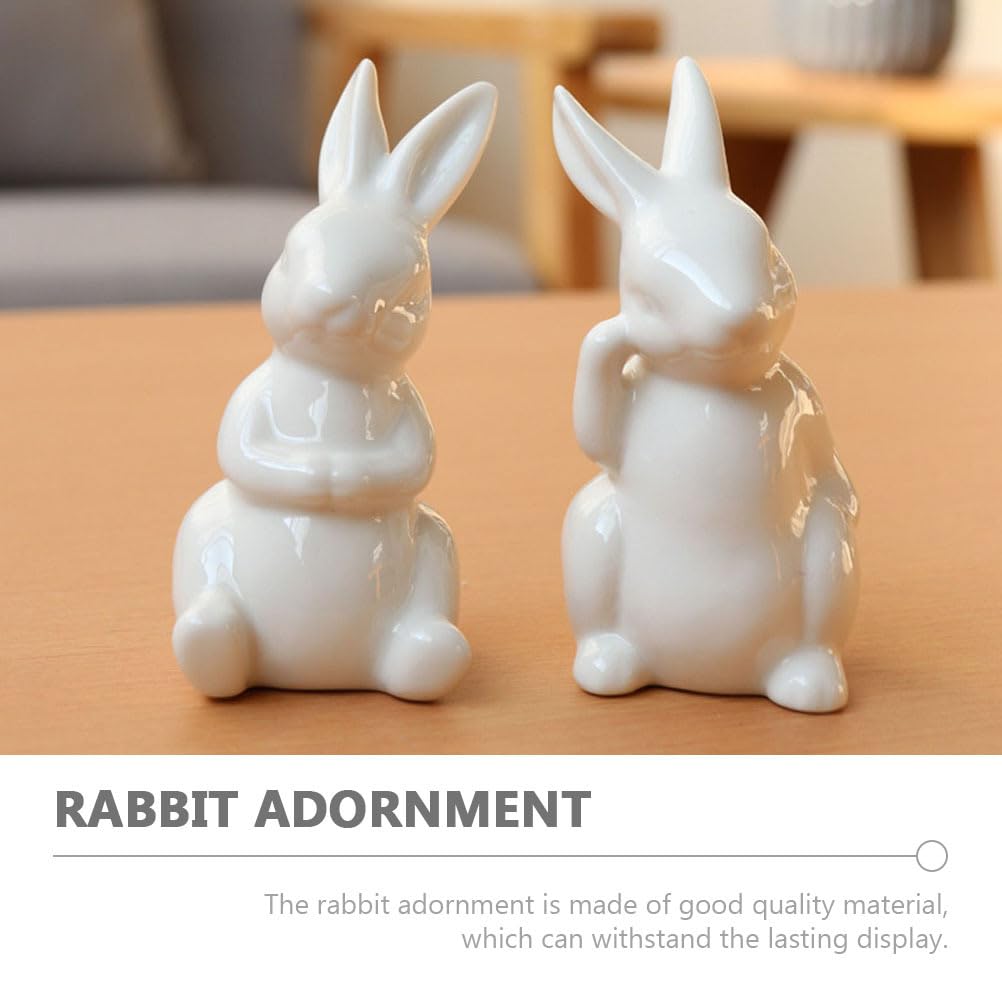 NUOBESTY Rabbit Figurine, Cute Easter Decoration, White Ceramic Rabbit Figurine, Nordic Style, Room Decor, Gift, Set of 2 (AB Style)