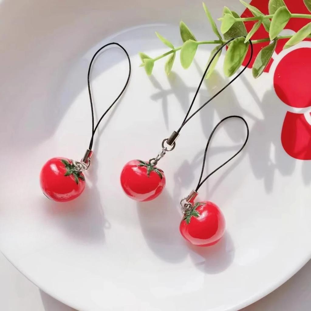Red Strawberry Tomato Keychain Resin Fruit Charm Cute Pendant for Phone Case/Bag Ideal Birthday Gift for Women And Girls