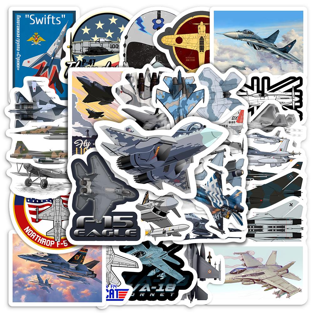 Cool Fighter Jet Stickers Aircraft F35 F16 Mig Diy Kids Toys Gift Decorative Decal For Laptop Phone Luggage Bottles Waterproof