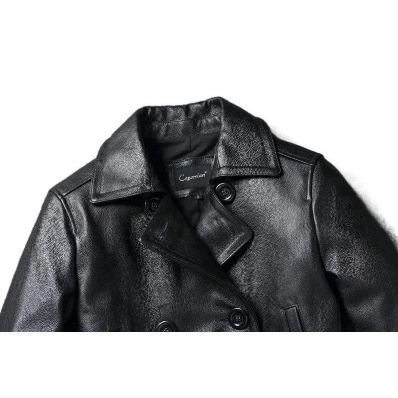 Chinese Size Long Men Leather Coat Genuine Soft Cow Leather Classic Double Breasted Turn Down Collar Leather Jackets For Men Clothing Autumn