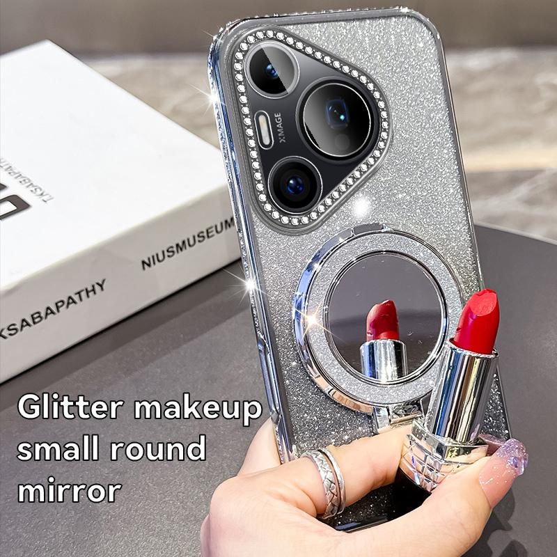 Модный силиконовый мягкий чехол с алмазным блеском и гальваническим покрытием для Huawei P40 Lite P50 Pro P60 P70 Pura 70 Pro с подставкой, противоударная задняя крышка