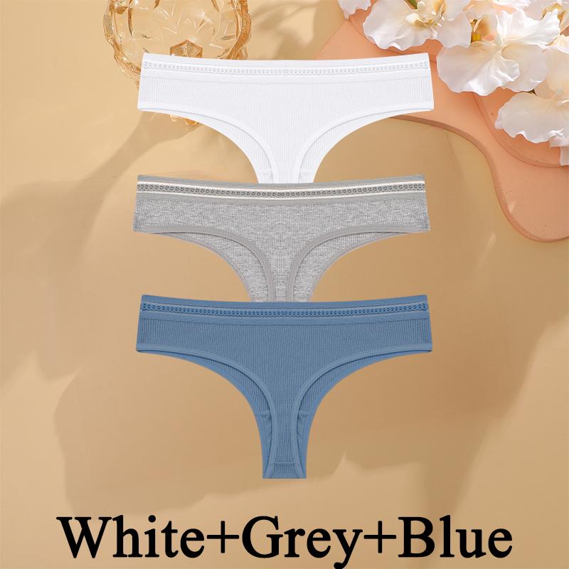 3PCS/SET Basic Women's Cotton Brazilian Pants Soft G-String Transparent Sexy Briefs Female Soft Comfortable Stretch Thong