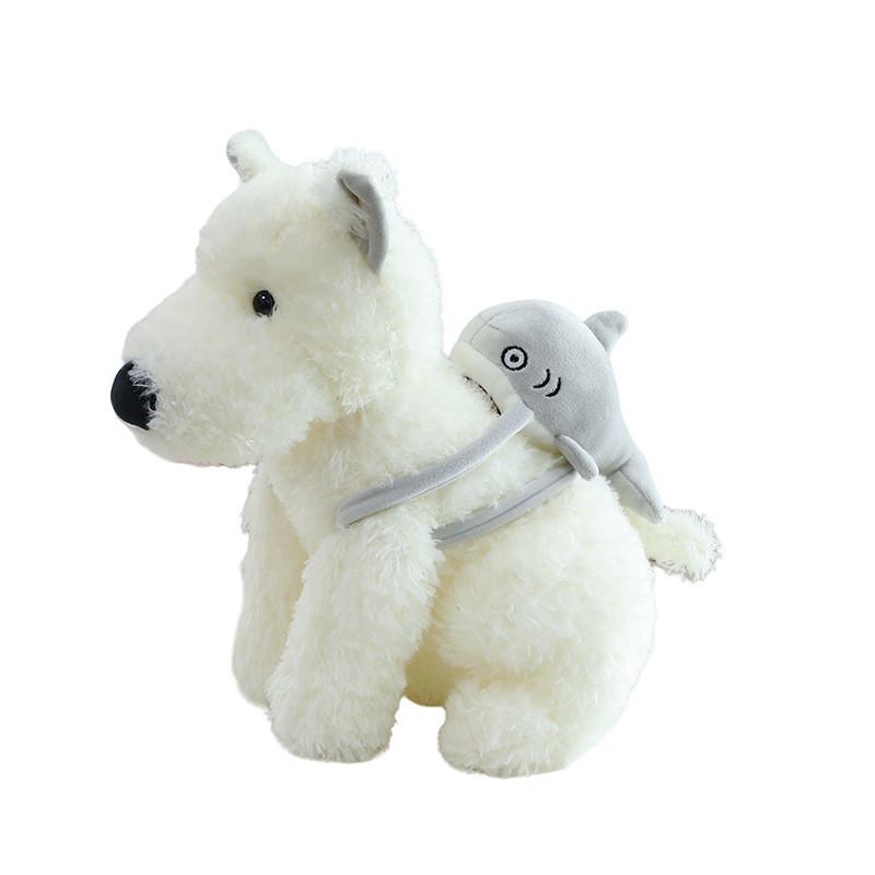 White West Highland Terrier With Shark Scarf Plush Toy Stuffed Animal Dolls