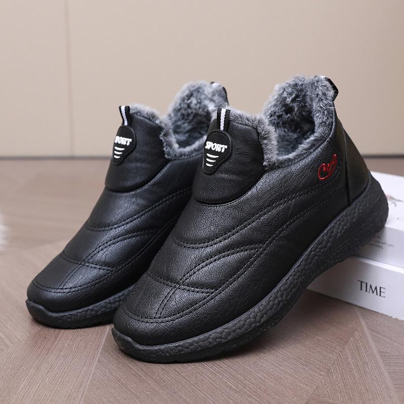 Зимние хлопковые ботинки с мягкой подошвой, нескользящие, утолщенные, теплые, кожаные, водонепроницаемые, мужские и женские, из хлопка
