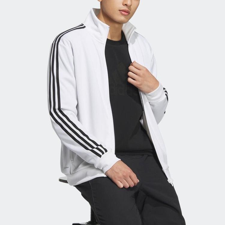 adidas Куртка мужская с вышитым логотипом в полоску и цветными блоками, воротником-стойкой, белая IA9448