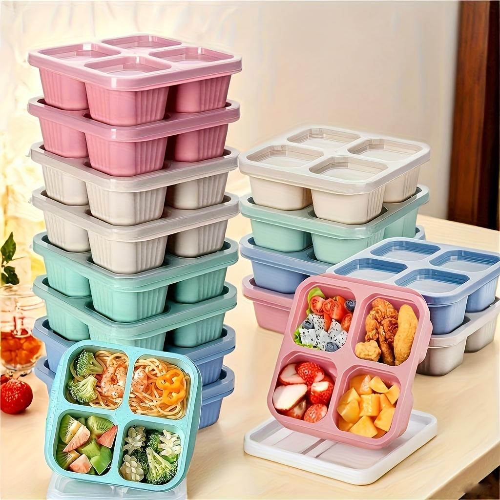 2 шт. ланч-боксы bento с 4 отделениями и крышками, пригодны для микроволновой печи и посудомоечной машины, 4 цвета, идеально подходят для приготовления еды, офиса, кемпинга и школы