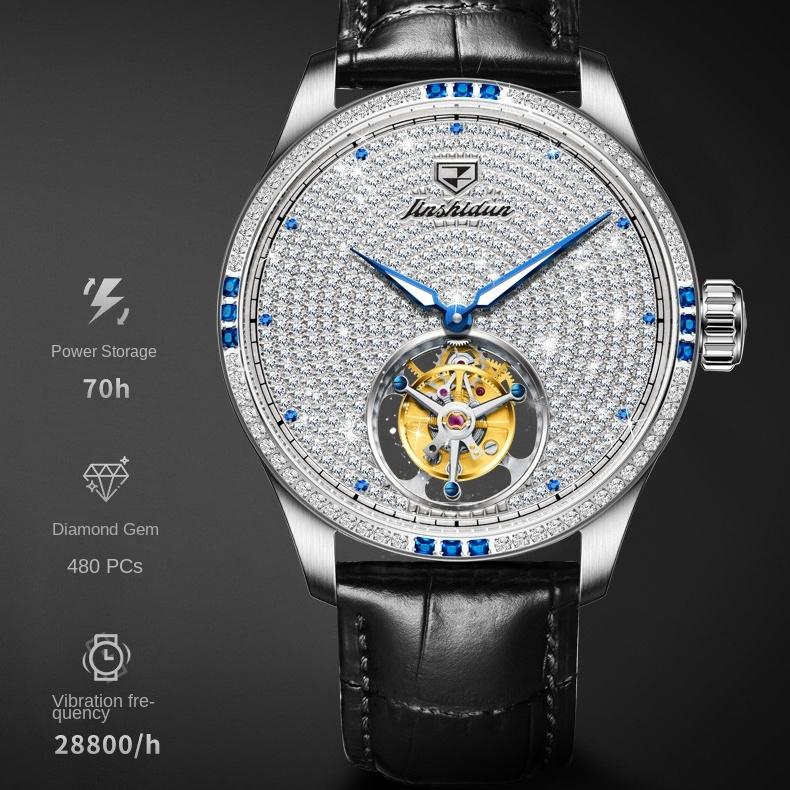 JINSHIDUN Брендовые часы Tourbillon Brick Механические часы Модные трендовые мужские часы
