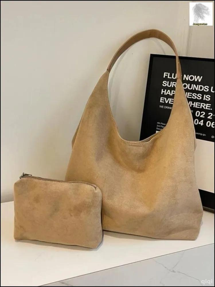 Женская плечевая сумка большой вместимости, замшевая сумка