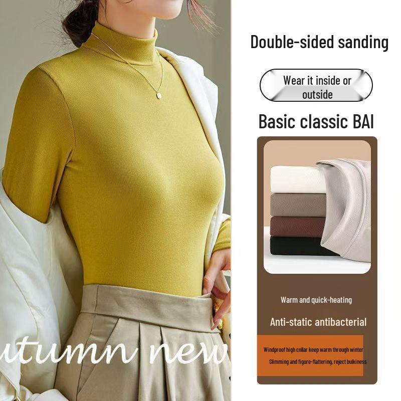 Элегантная женская трикотажная рубашка с полувысоким воротом - Легкая роскошь, с длинными рукавами и тонкая для осени/весны.