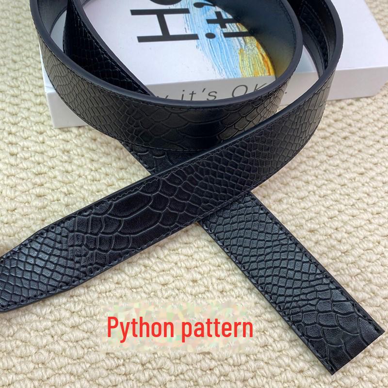 Men's Leather Automatic Buckle Belt with Headless, Buckleless Cowhide Strip and Vegetable-Tanned Card Slot