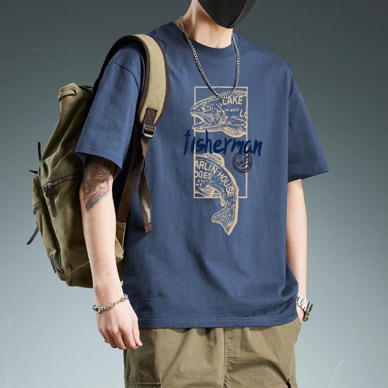 American Street Style Short Sleeved T-shirt for Men Loose Versatile Summer New Half Sleeved Trendy Brand Five Quarter Sleeved T-shirt