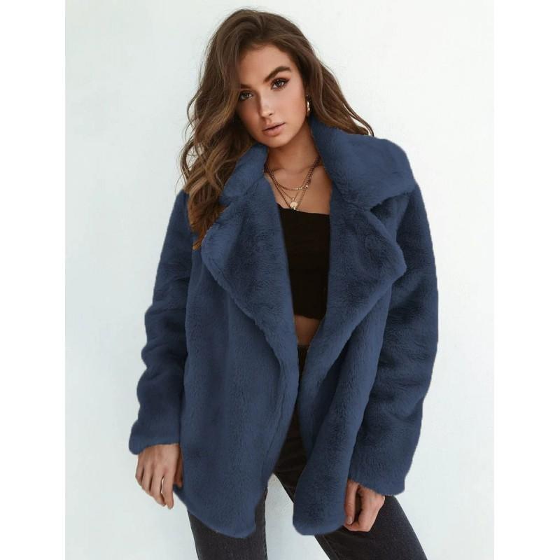 Womens Mid-Length Faux Fur Blazer Coat Casual Lapel Outerwear All