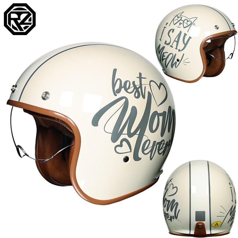 Vintage Style 3/4 Open Face Motorcycle Helmet Men Women DOT Approved Safety Headgear With Visor Matte Black Pearl White