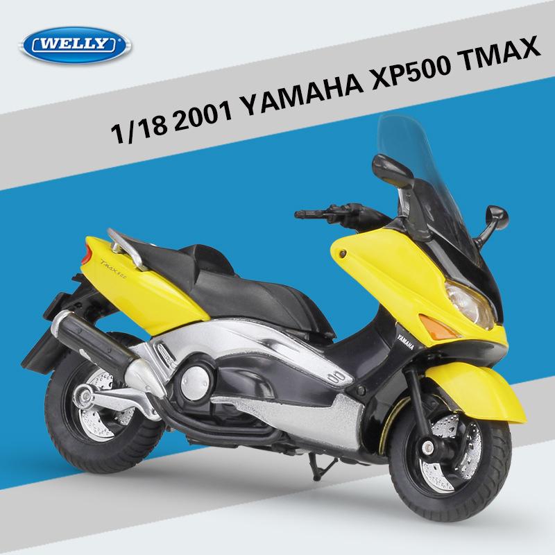 Масштаб 1/18 Welly 2001 YAMAHA XP500 TMAX Модель мотоцикла из сплава Литые под давлением металлические игрушечные транспортные средства Модель мотоцикла Высокая имитация Коллекция Детские подарки