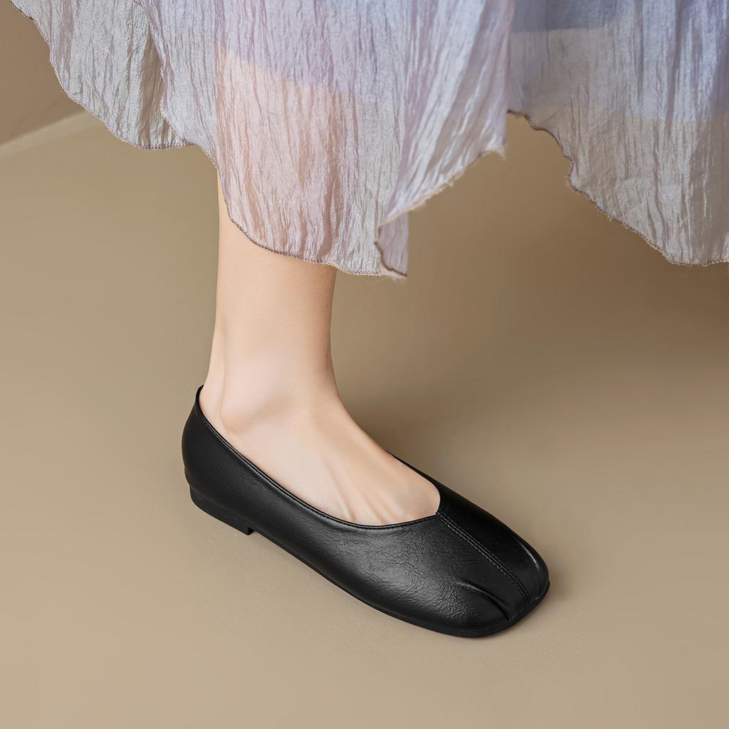 Weiwei girl 2512-8 квадратная обувь одиночные туфли женские плоские с неглубокой подошвой одна педаль черные рабочие туфли мягкая подошва бабушкины туфли