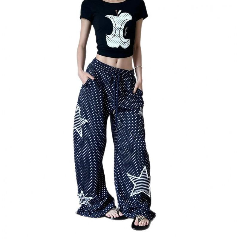 Vintage Star Embroidered Polka Dot Jazz Dance Pants Women Loose Fit Y2K Streetwear