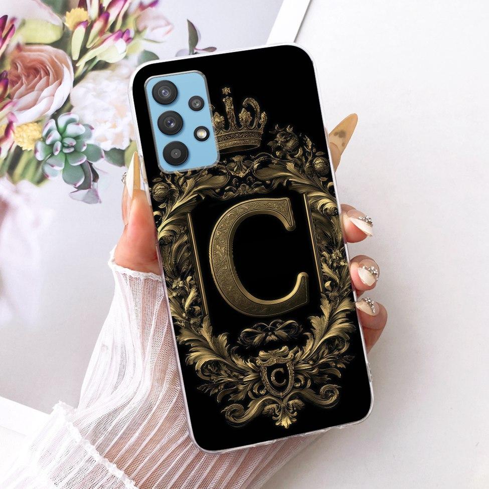 Clear For Samsung A32 5G SM-A326B Cover For Samsung Galaxy A32 5G Case Luxury Crown A-Z Letters 2D Flat Pattern Soft Phone Case