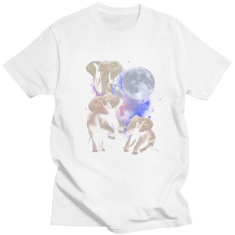 Unisex Three Moon Elephants T Shirt Summer Short Sleeve Pure Cotton Colthing Leisure Novelty Creative Graphics Tee Tops