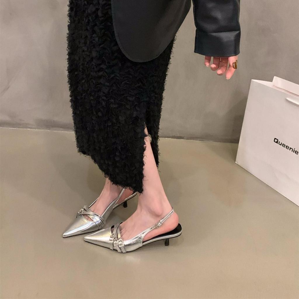 Niche High Heels Red Bag Head Sandals Fairy Shoes 2025 New Spring and Summer Black French Pointed Single Shoes