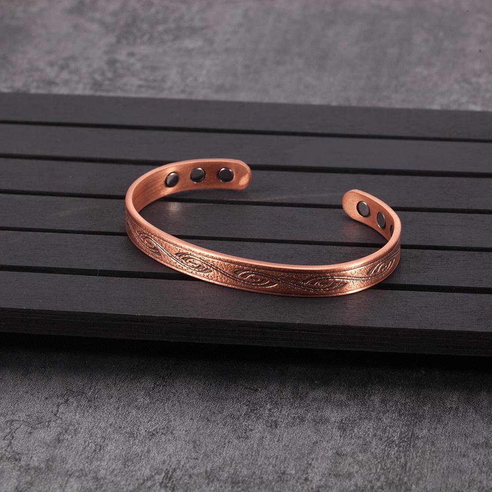 Ikuinen Magnetic Bracelets Bangles Vintage Pure Copper Bracelet Health Energy Arthritis Open Cuff Adjustable Jewelry for Women