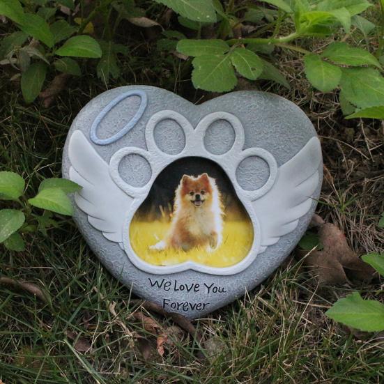 Pet Photo Frame Tombstone Weatherproof Long-Lasting Personalized Pet Memorial Stone Resin Dog Memorial Gift