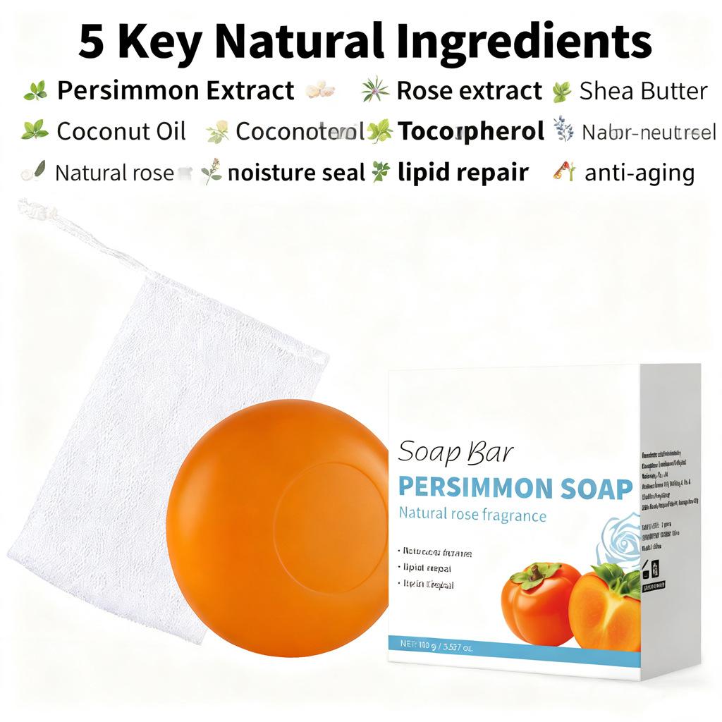 Persimmon Soap Bar Rose Scent Deodorizing Cleansing Bar Natural Odor Eliminator for Body and Face