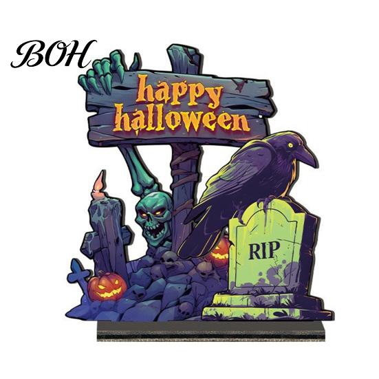 Unique Wooden Crafts for Halloween Table Centerpiece, Decorative Sign Ornaments, 3D Layered Gnome Pumpkin Skeleton Desktop Signs Witch Castle