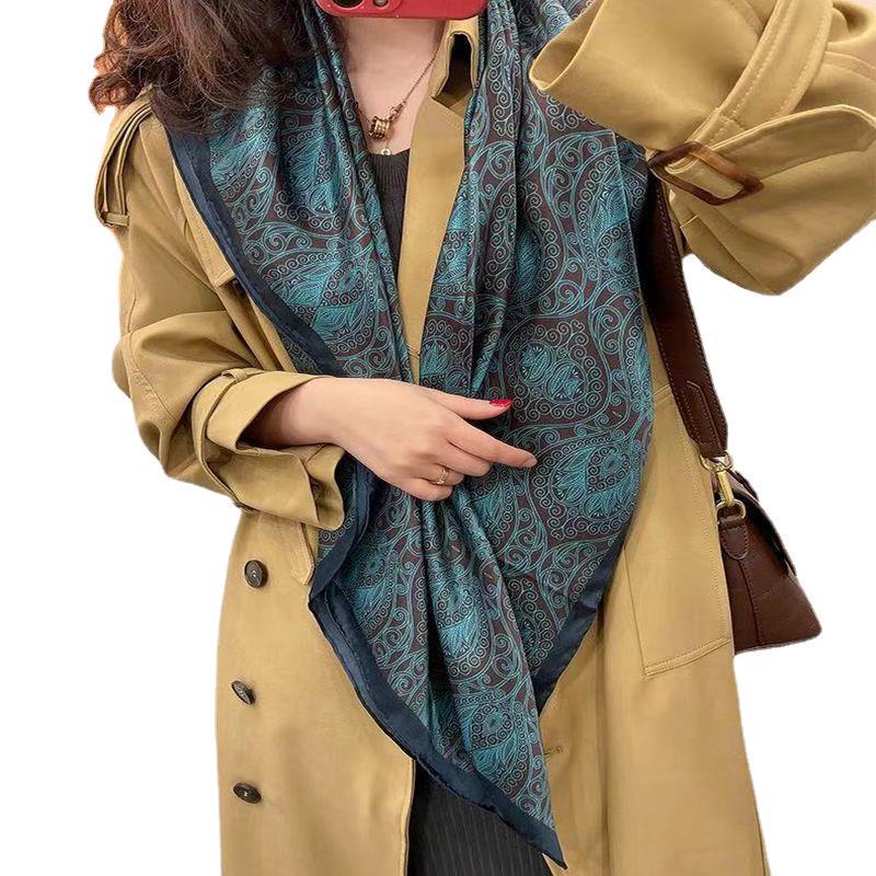 Silk Women'S Double-Sided Cashew Flower Retro 110 Square Scarf Spring And Autumn Thin Versatile Decorative Mulberry Silk Scarf