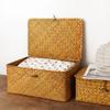 Woven Storage Baskets Wicker Storage with Lid Woven Storage Box Woven Natural Reed Storage Basket for Bookshelves Desks