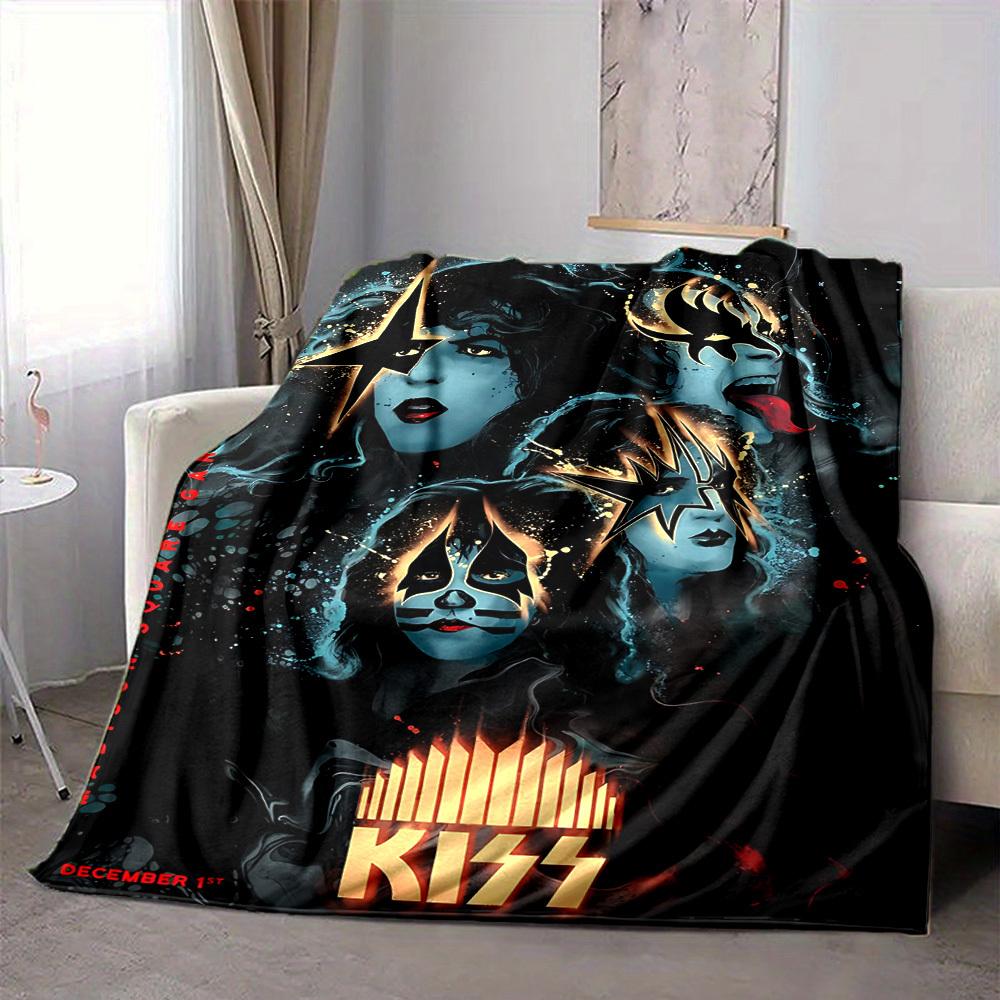 1 шт. Плед с изображением группы KISS, мягкий, для любого сезона, с ярким дизайном, идеально подходит для дома, путешествий и в качестве подарка, идеален для дневного сна и кемпинга