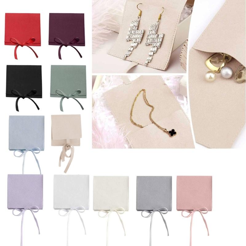 Jewelery Gift Bag Microfiber Jewellry Pouch with Ribbon Envelope Gift Packaging Organizer Bag for Earrings Necklace
