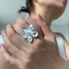 Light Luxury Big Flower Shape Open Rings Sweet Romantic Adjustable Ring Fine Jewelry For Women Girls Exaggerated Rings