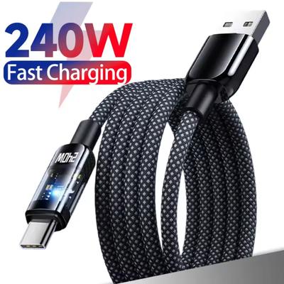 240 В Нейлоновый Плетеный USB A на Type C Кабель Быстрой Зарядки Светодиодный Цифровой Дисплей Высокоскоростной Кабель Данных Для iPhone Samsung Xiaomi Huawei
