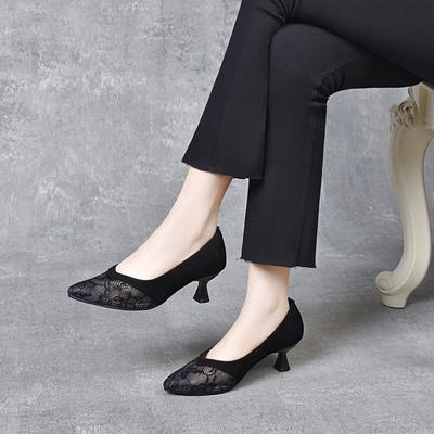 Женские туфли-лодочки на шпильке с острым носком, ретро-кружево, тонкий каблук, мелкий вырез, женские туфли-лодочки, модная обувь