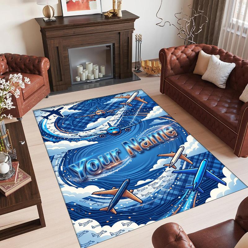 Landscape Theme Crystal Velvet Floor Rug Personalized Custom Name Text Warm Carpet Home Decoration