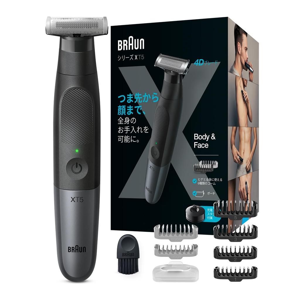 Braun Body Trimmer PROX Body Shaver To Natural Length Advanced 4D Blade Cutting Area Doubles Delicate Face 6 Attachments Body Trimmer XT5300-b
