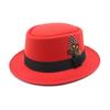 Hat Female British Retro Fashion Versatile Jazz Hat Flat Top Tweed Feather French Top Hat