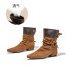 2025 Autumn and Winter New Wasteland Wind Fringed Short Boots Women's Casual Thick Heel Thin Pile Boots Versatile Foreign Style Martin Boots