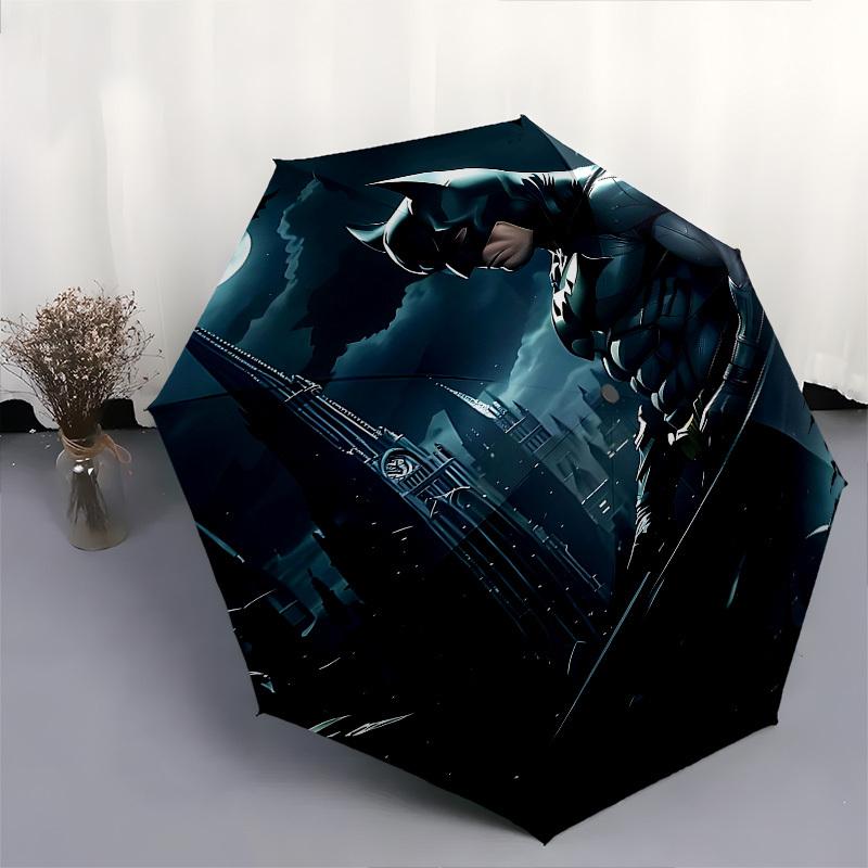 1pc Batman Night Cityscape Automatic Folding Umbrella - Compact 8-Rib Design, Durable Plastic & Iron1356L