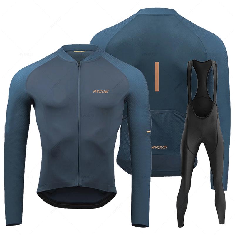 Rvouei 2026 New Autumn Long Sleeve Bib Pants Cycling Jersey Set Ropa Ciclismo Bicycle Clothing Bike Jersey Uniform Men Clothe