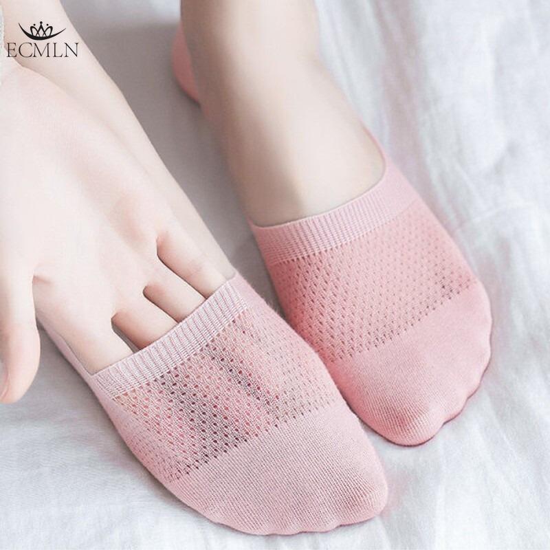 Solid Color Mesh Cotton Short Socks for Women Thin Non-falling Heels Shallow Invisible Breathable Summer Boat Socks