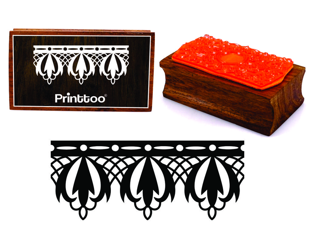 Printtoo Decorative Lace Ornate Border Rectangular Wooden Rubber Stamp Block