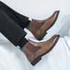 Fashion New Chelsea Men's Boots Low Heel Flat Headed Fashionable Business Formal High Top Simple Comfortable Large Size Leather Shoes