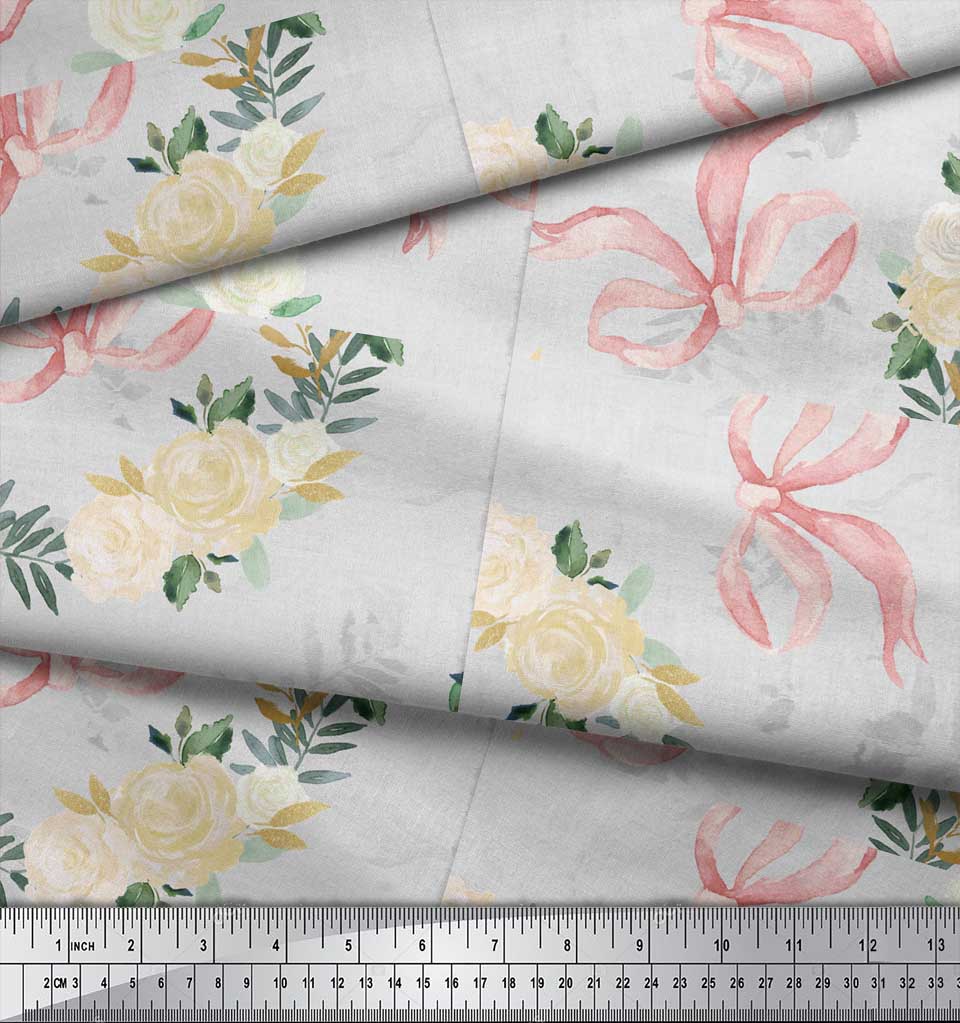 Soimoi Зеленая лента из креповой ткани и венок из белой розы Цветочные принты на ткани по метрам 42 дюйма