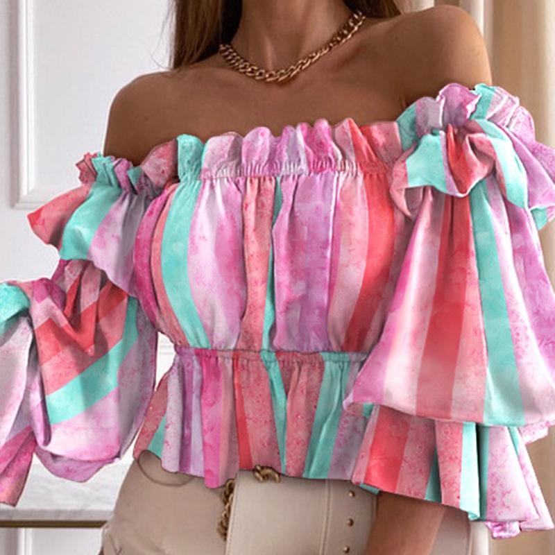 YYFS Женские модные повседневные летние блузки и рубашки на одно плечо