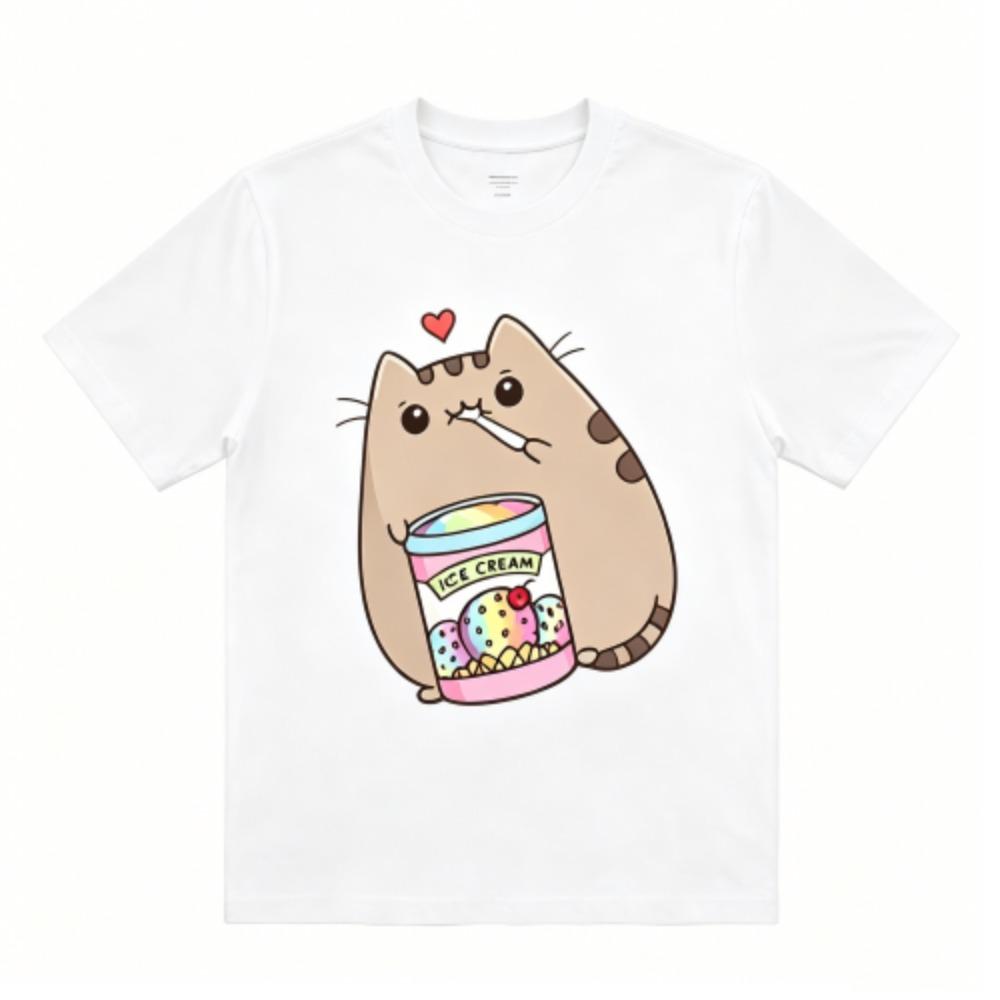A Cat That Eats Snacks Print Kids T-Shirts Summer Fashion Street Outdoor Casual T-shirt Tops for Boy and Girl's Tees Top